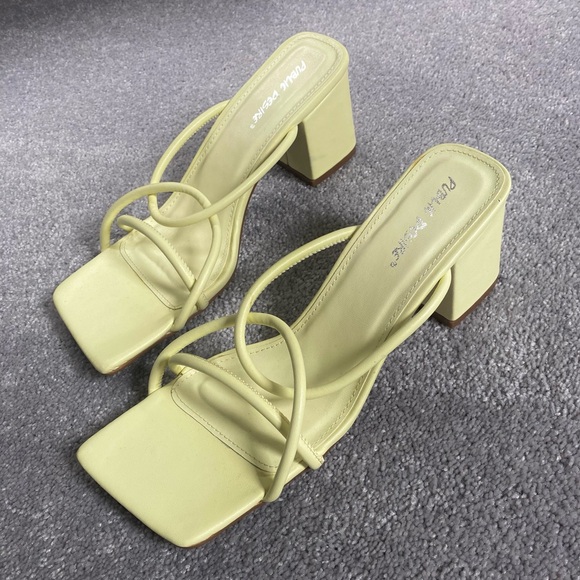 Yellow Strappy Block Heel Mules - Picture 2 of 11